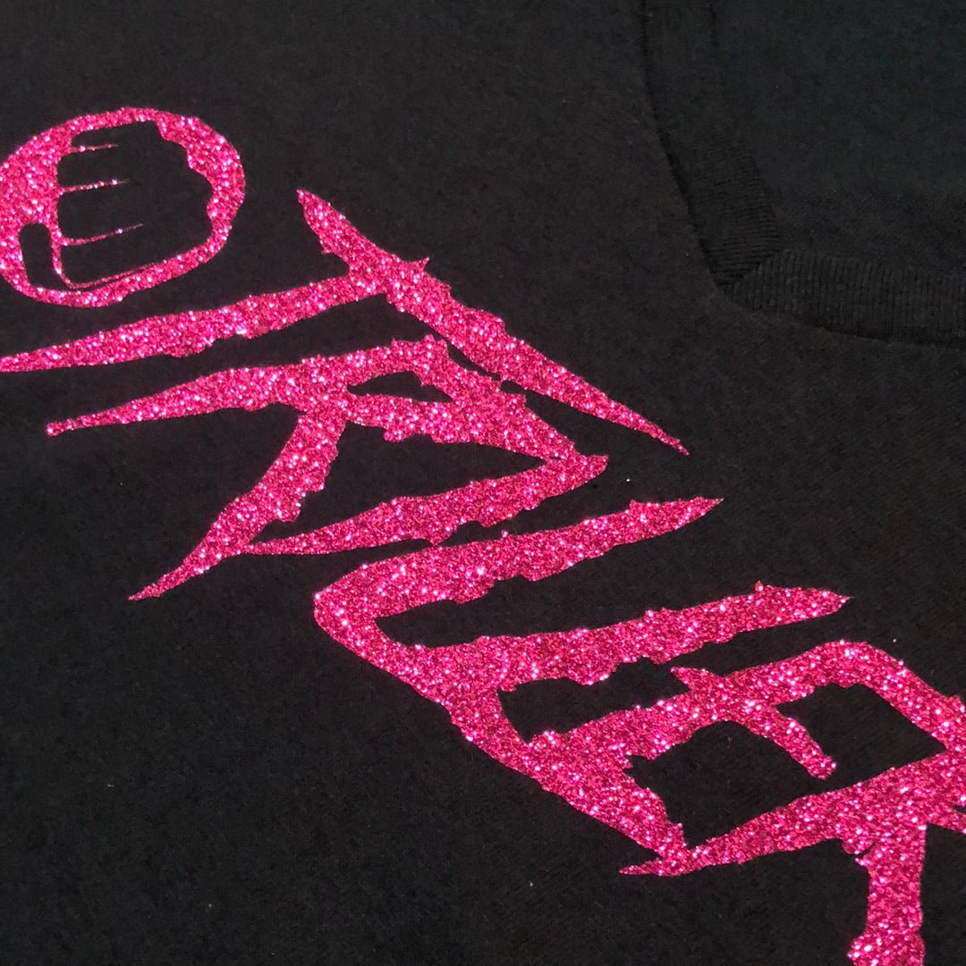 BLACK WITH PINK GLITTER LOGO FEMALE T