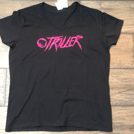 BLACK WITH PINK GLITTER LOGO FEMALE T