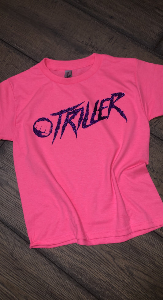 PINK WITH PURPLE GLITTER LOGO FEMALE T