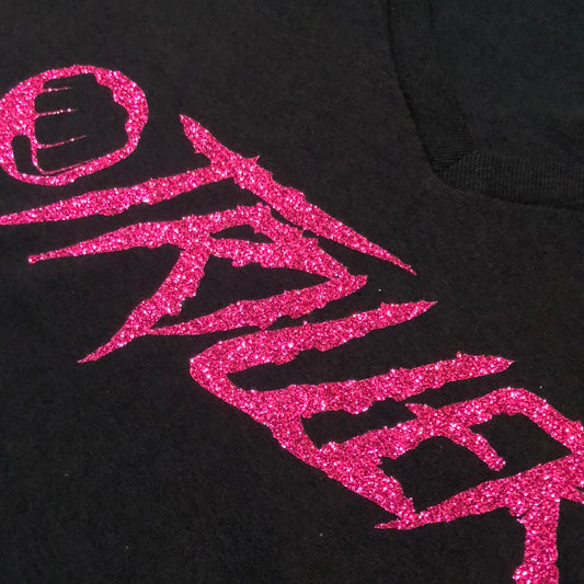 BLACK WITH PINK GLITTER LOGO FEMALE T